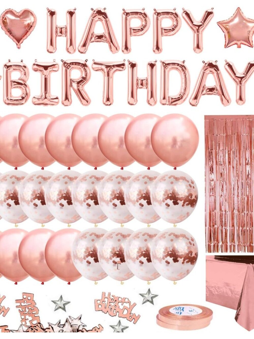 Rose Gold Birthday Party Decoration, Happy Birthday Banner, Rose Gold Fringe Cur